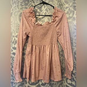 Pink polkadot, cinched, empire waist blouse